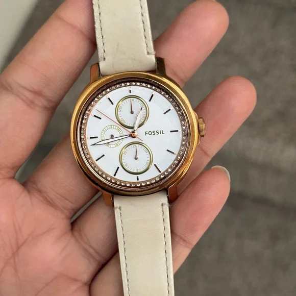 Fossil Chelseay Crystallized Day-Date womens Watch white dial Fossil CE1002 White Dial Ceramic Bracelet Women main image 3
